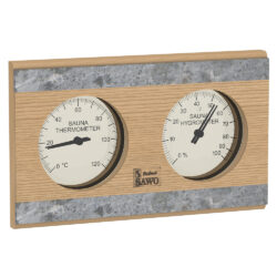 SAUNA THERMOMETER & HYGROMETER CEDAR and FINNISH SOAPSTONE RECTANGLE SAWO