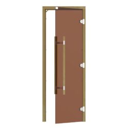 SAUNA DOOR CEDAR 3 SIDED FRAME TINTED BRONZE GLASS RIGHT OPENING with VERTICAL HANDLE SAWO