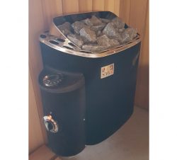 4.5kW SCANDIA BLACK FIBER COATED PREMIUM STAINLESS STEEL SAUNA HEATER with SIDE CONTROLS SAWO