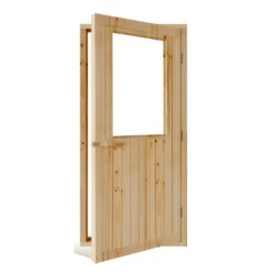 SAUNA DOOR NORDIC SPRUCE 4 SIDED FRAME CLEAR GLASS WINDOW RIGHT OPENING with HORIZONTAL HANDLE SAWO
